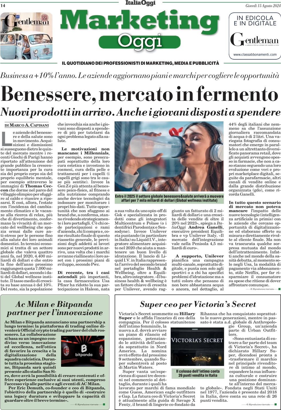 anteprima della prima pagina di marketing-oggi del 15/08/2024