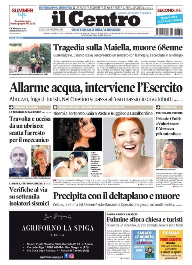 anteprima della prima pagina di il-centro-laquila del 15/08/2024
