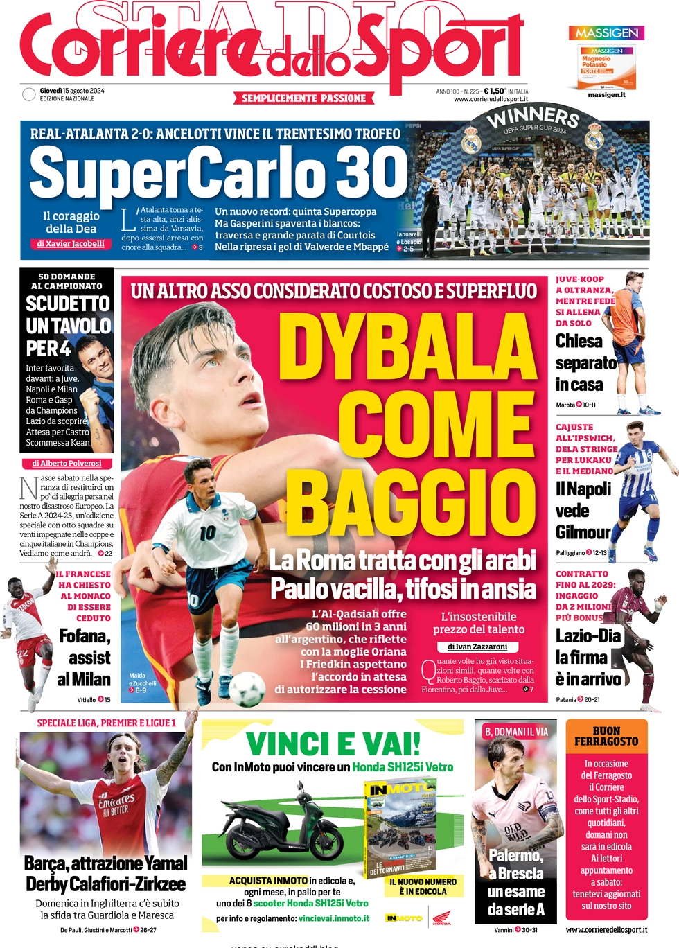 anteprima della prima pagina di corriere-dello-sport del 15/08/2024