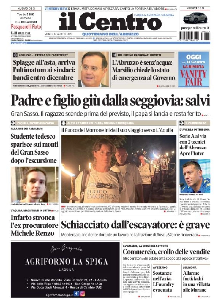 anteprima della prima pagina di il-centro-laquila del 17/08/2024