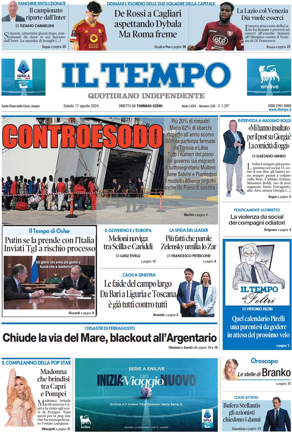 anteprima della prima pagina di il-tempo del 17/08/2024