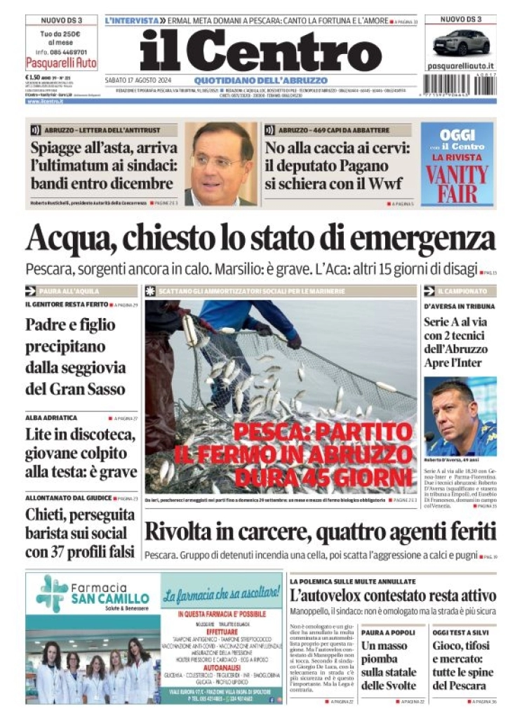 anteprima della prima pagina di il-centro-pescara del 17/08/2024