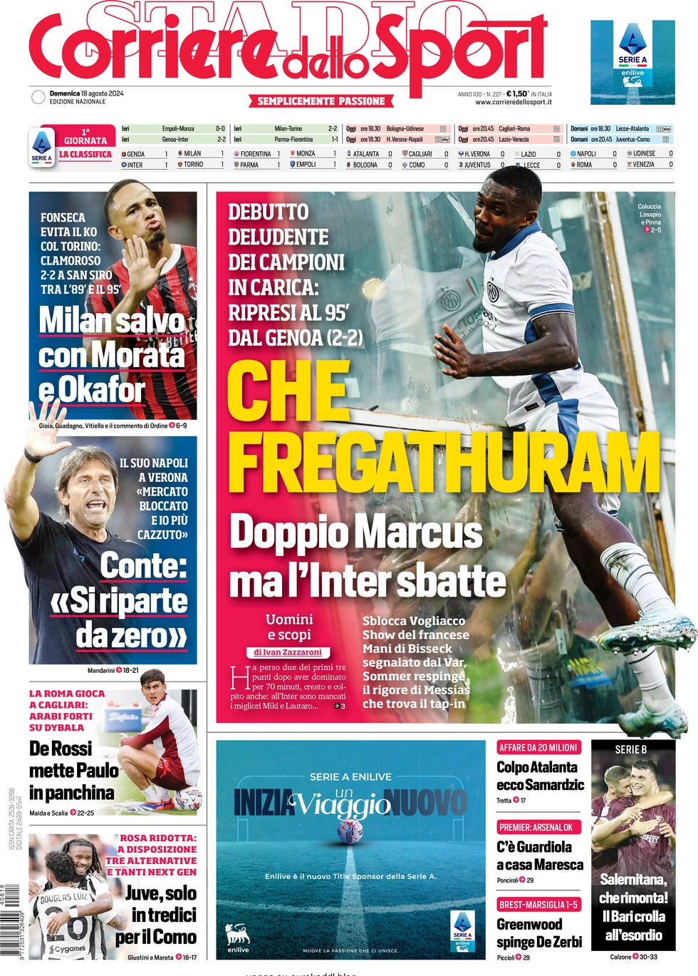 anteprima della prima pagina di corriere-dello-sport del 18/08/2024