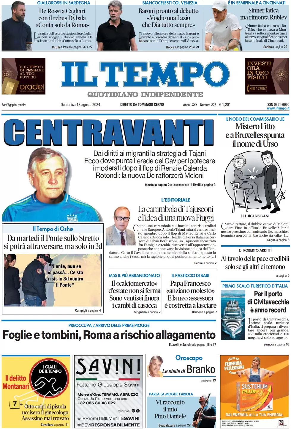 anteprima della prima pagina di il-tempo del 18/08/2024