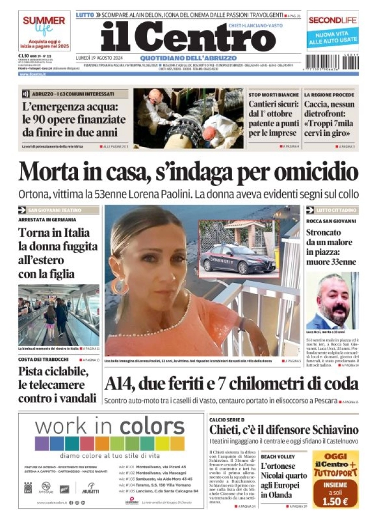 anteprima della prima pagina di il-centro-chieti del 19/08/2024