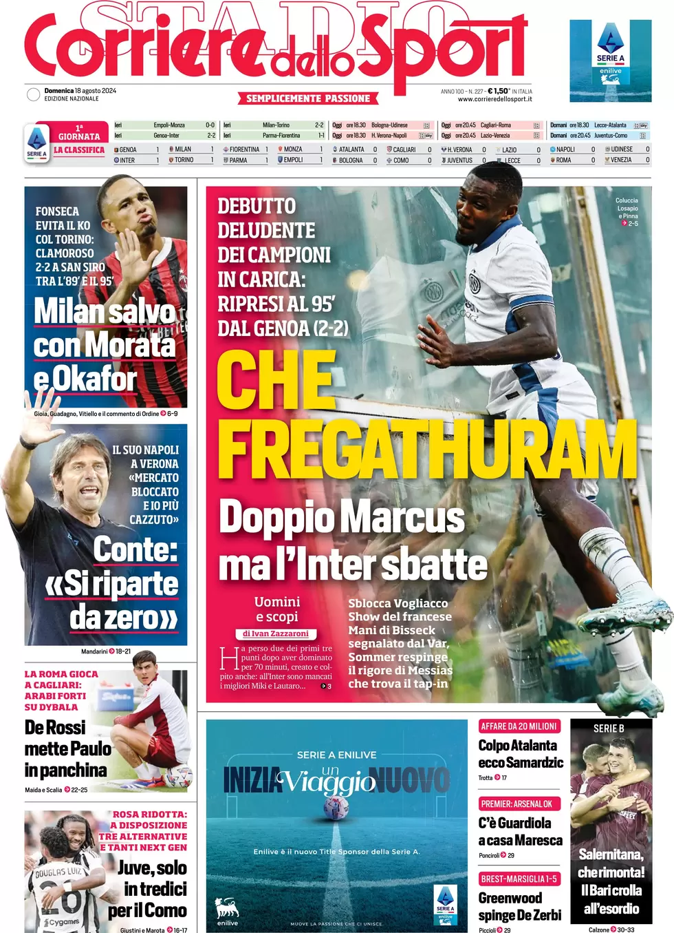 anteprima della prima pagina di corriere-dello-sport del 19/08/2024