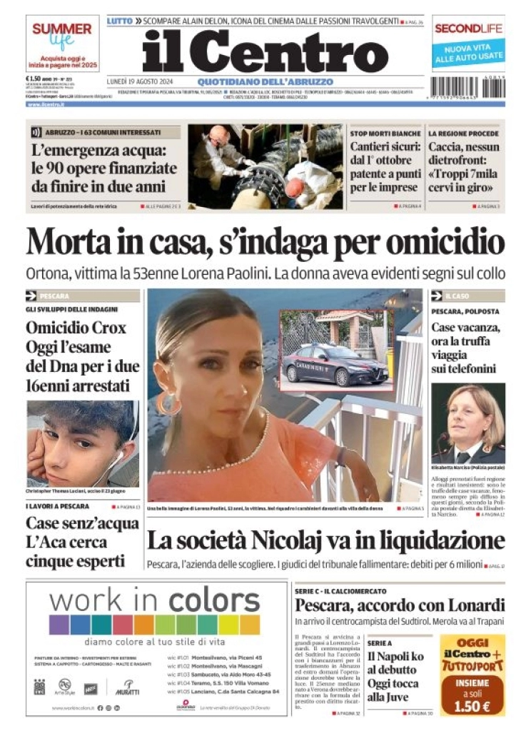 anteprima della prima pagina di il-centro-pescara del 19/08/2024