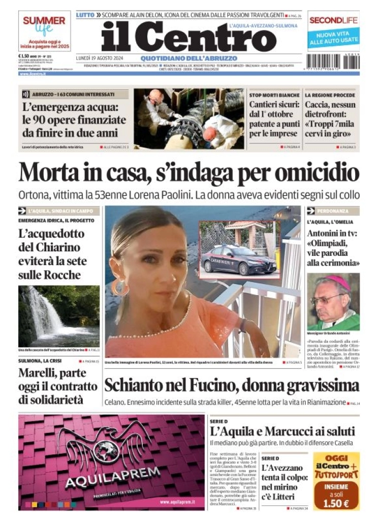 anteprima della prima pagina di il-centro-laquila del 19/08/2024