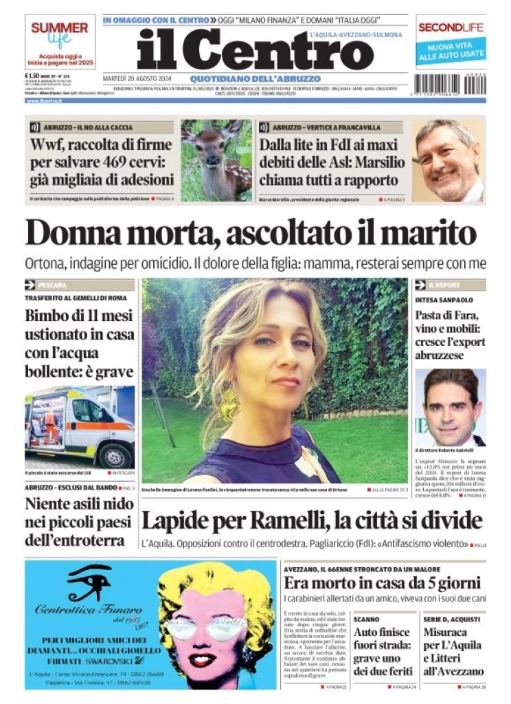 anteprima della prima pagina di il-centro-laquila del 20/08/2024