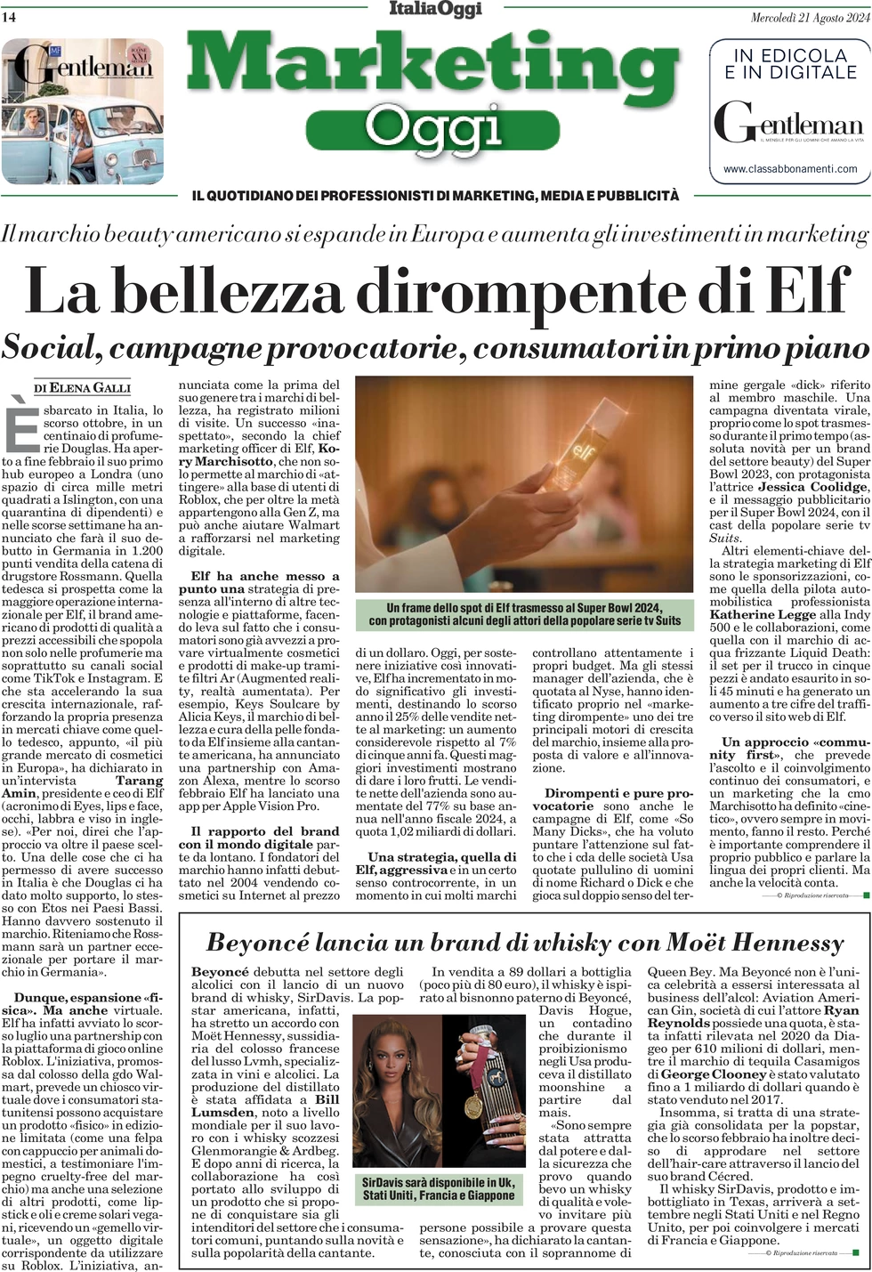 anteprima della prima pagina di marketing-oggi del 21/08/2024