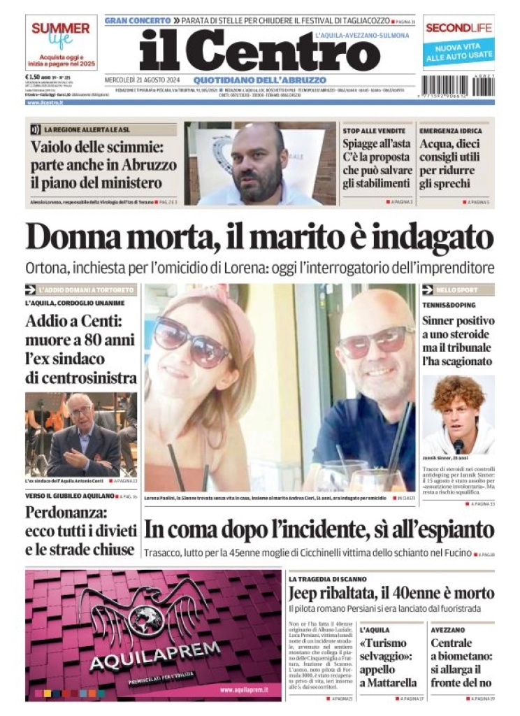 anteprima della prima pagina di il-centro-laquila del 21/08/2024