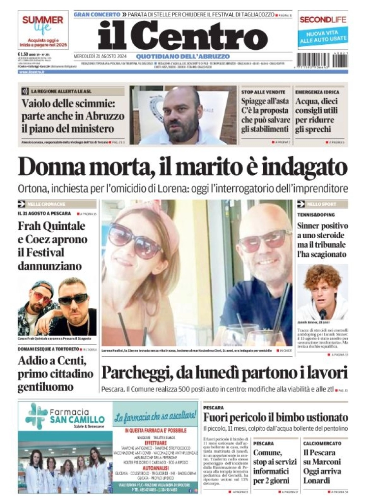 anteprima della prima pagina di il-centro-pescara del 21/08/2024
