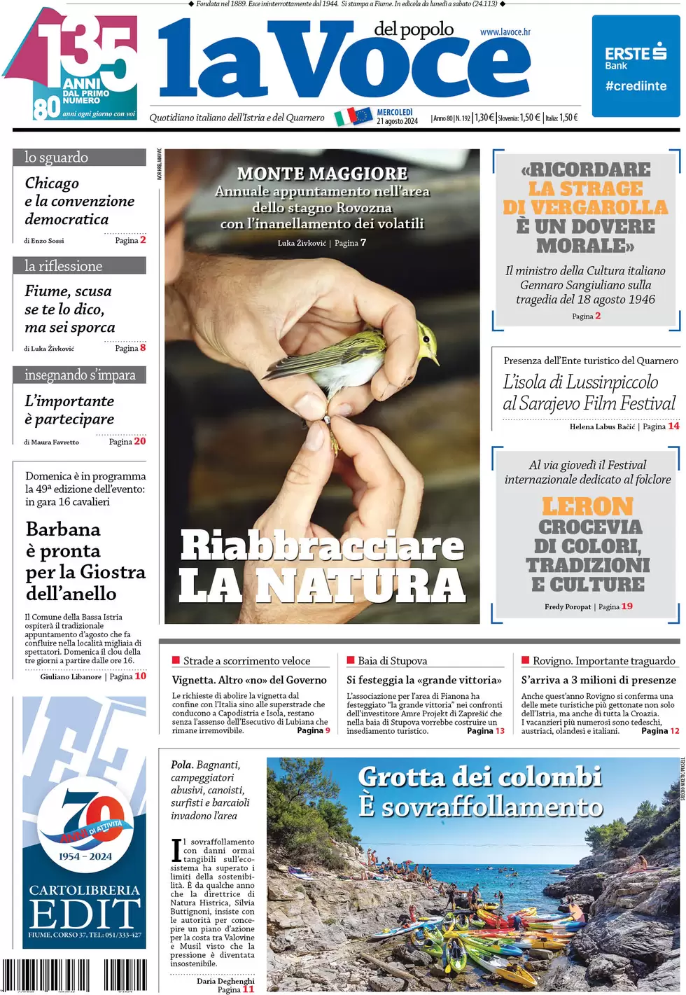 anteprima della prima pagina di la-voce-del-popolo del 21/08/2024