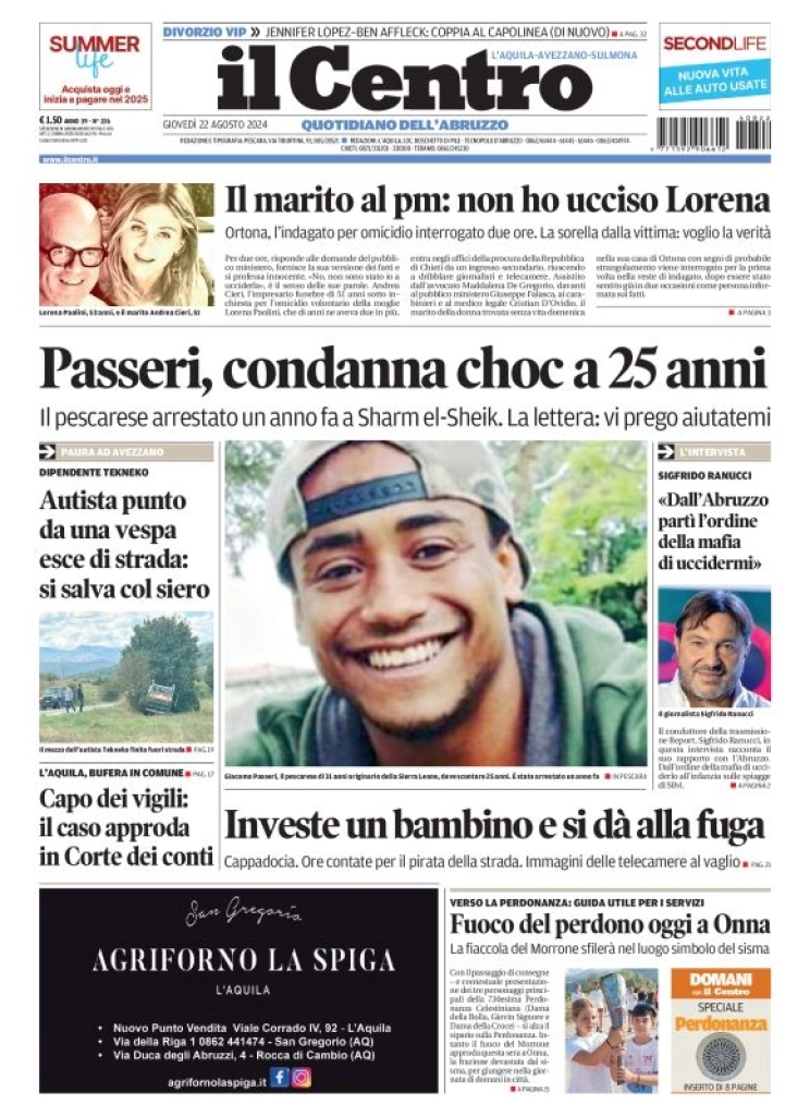 anteprima della prima pagina di il-centro-laquila del 22/08/2024