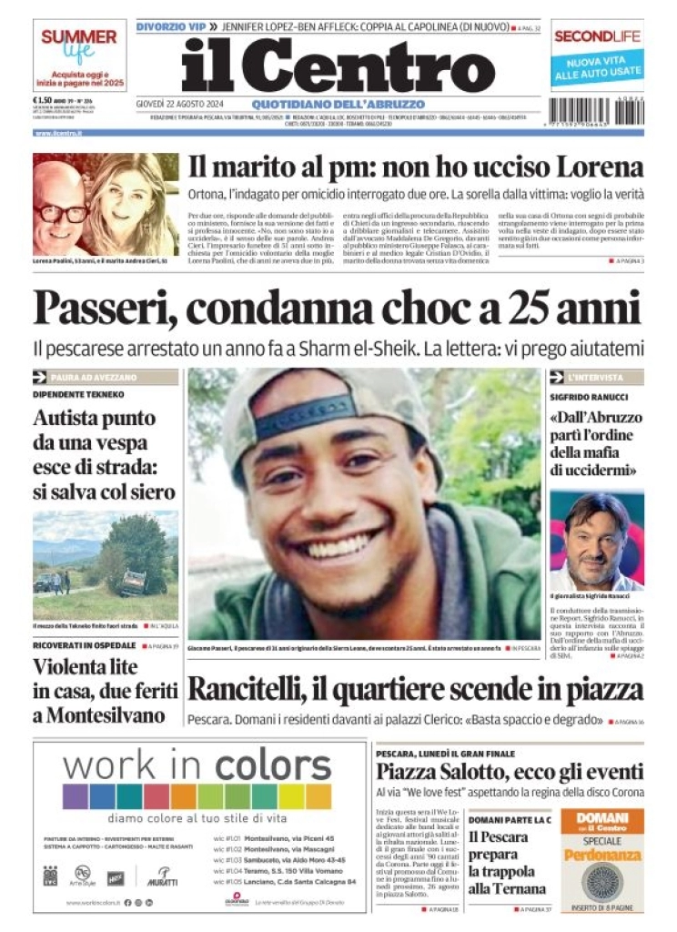 anteprima della prima pagina di il-centro-pescara del 22/08/2024