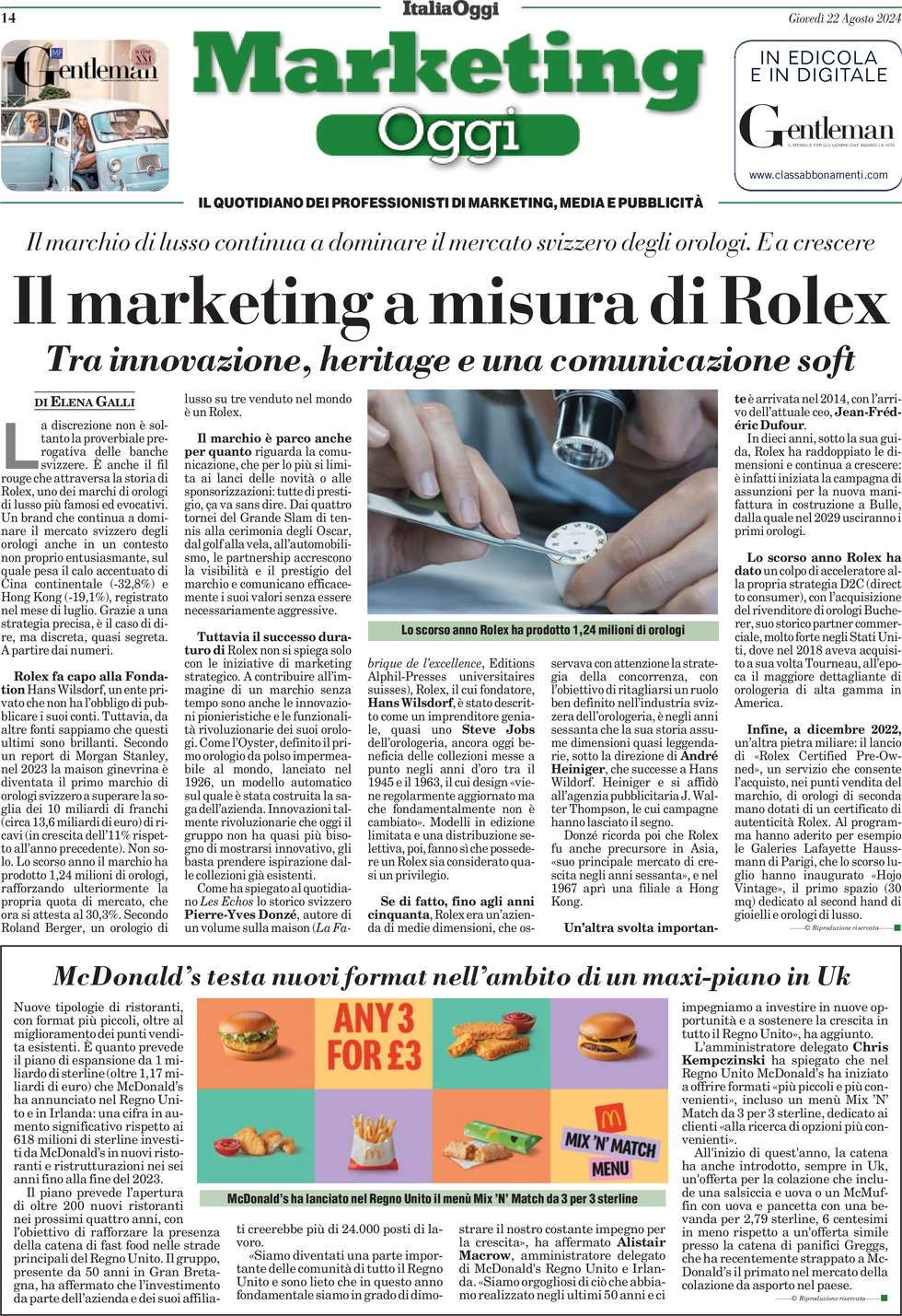 anteprima della prima pagina di marketing-oggi del 22/08/2024