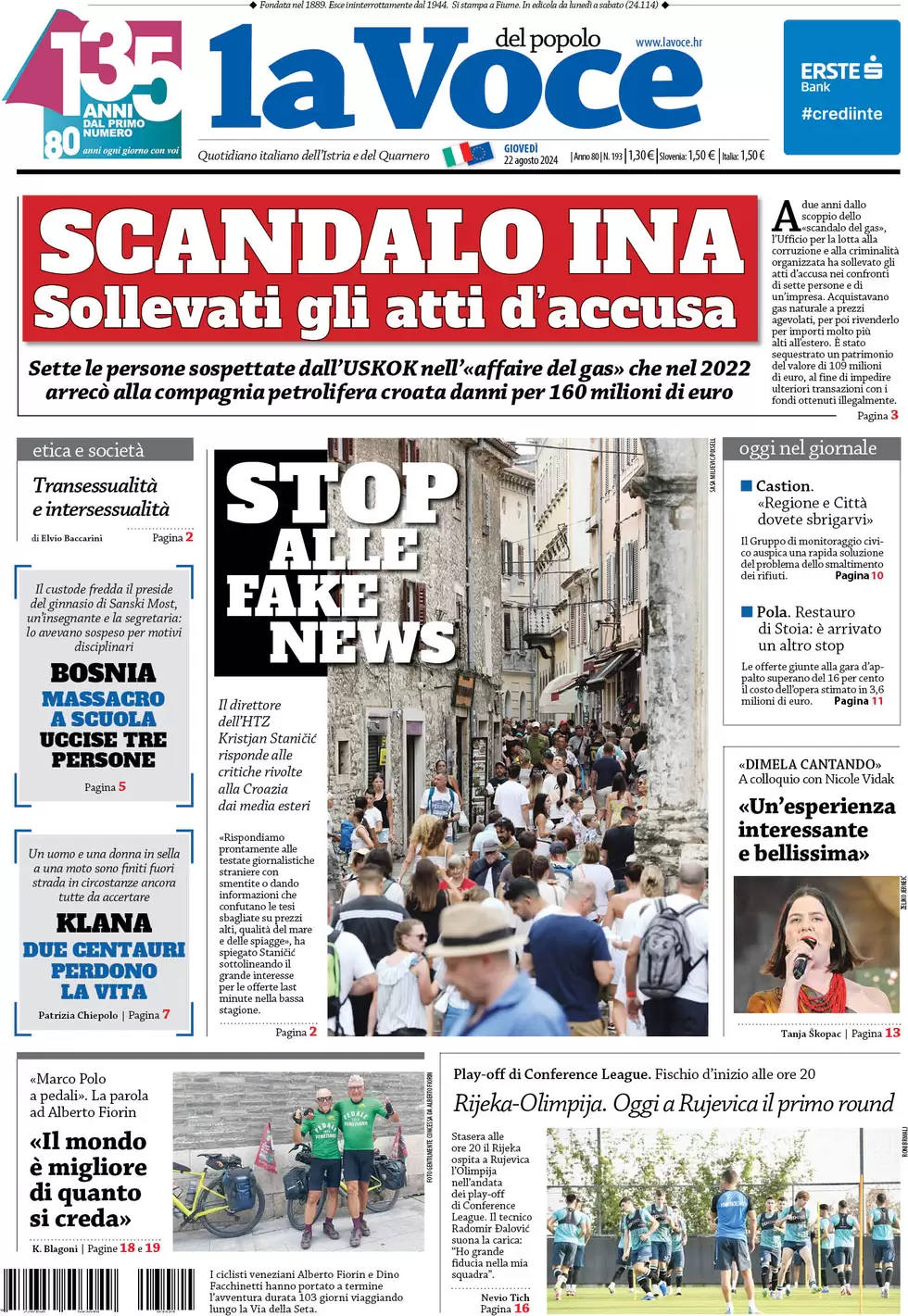 anteprima della prima pagina di la-voce-del-popolo del 22/08/2024