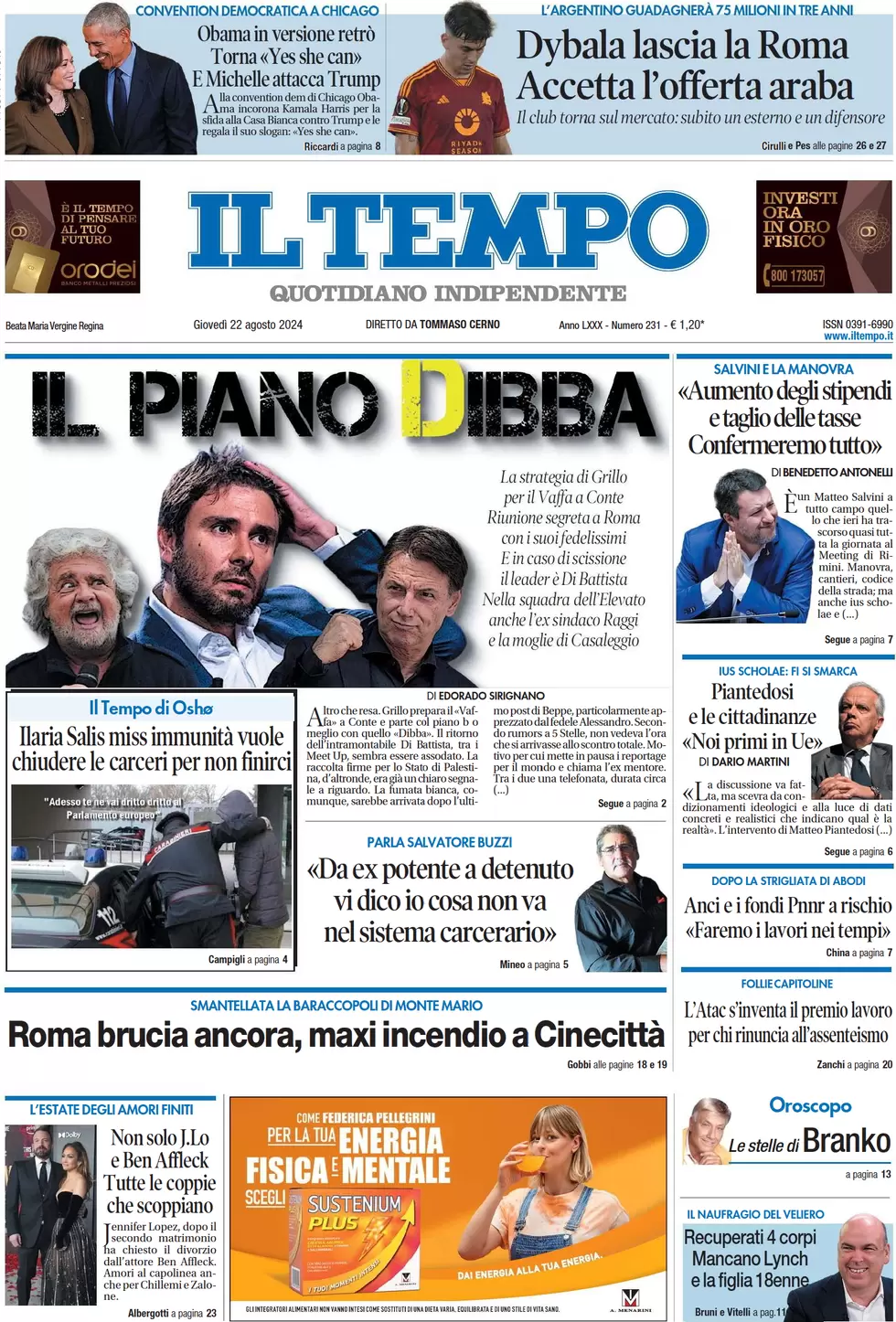 anteprima della prima pagina di il-tempo del 22/08/2024