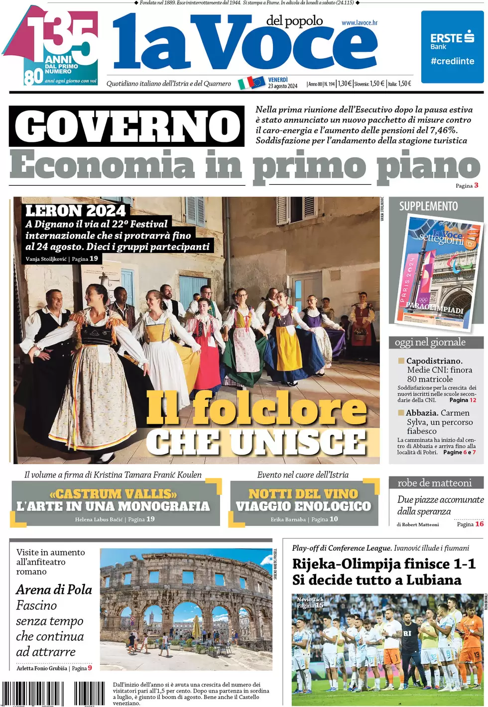 anteprima della prima pagina di la-voce-del-popolo del 23/08/2024