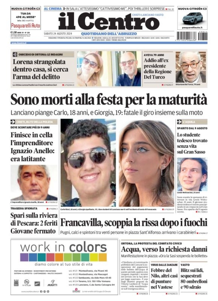 anteprima della prima pagina di il-centro-chieti del 24/08/2024