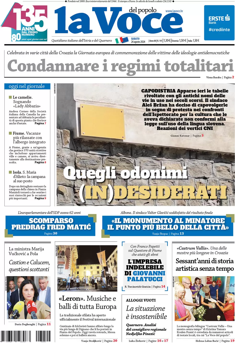 anteprima della prima pagina di la-voce-del-popolo del 24/08/2024