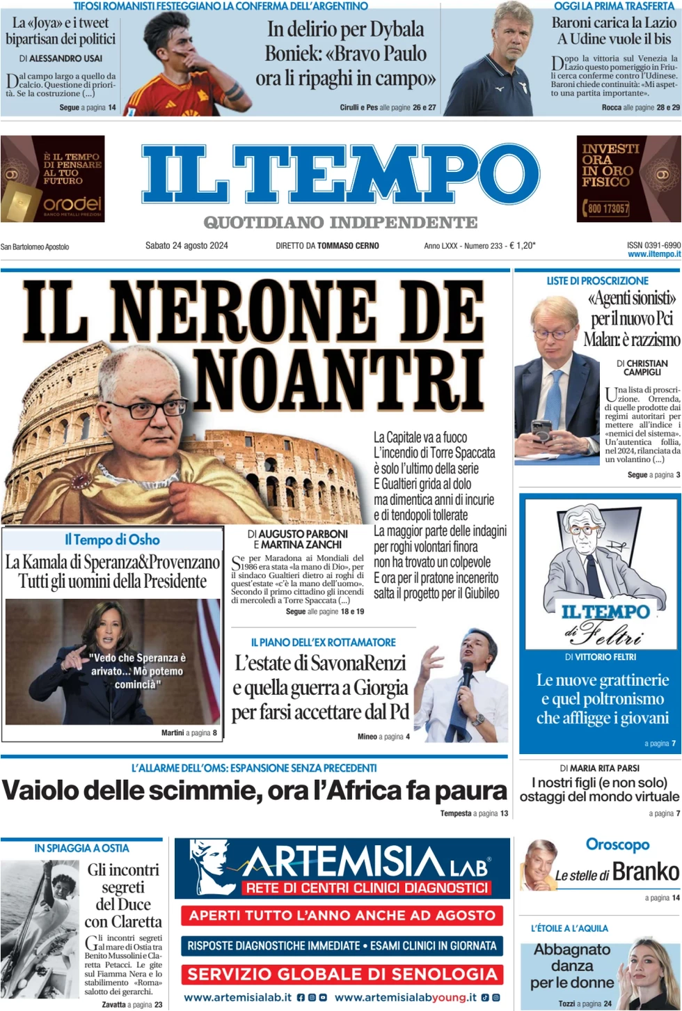 anteprima della prima pagina di il-tempo del 24/08/2024
