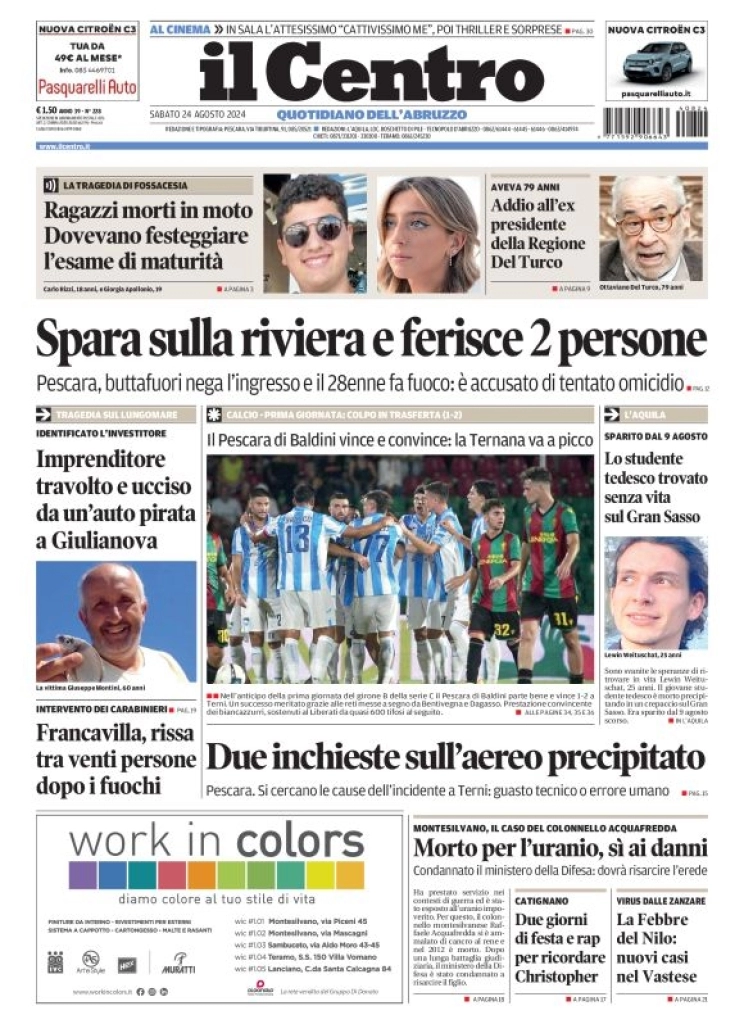 anteprima della prima pagina di il-centro-pescara del 24/08/2024