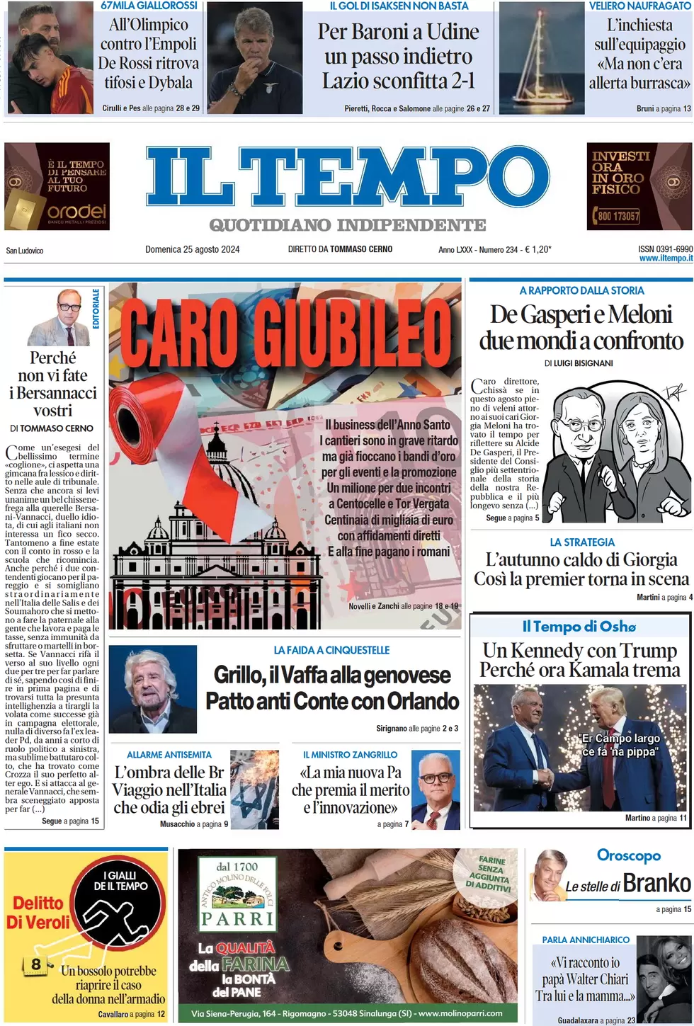 anteprima della prima pagina di il-tempo del 25/08/2024