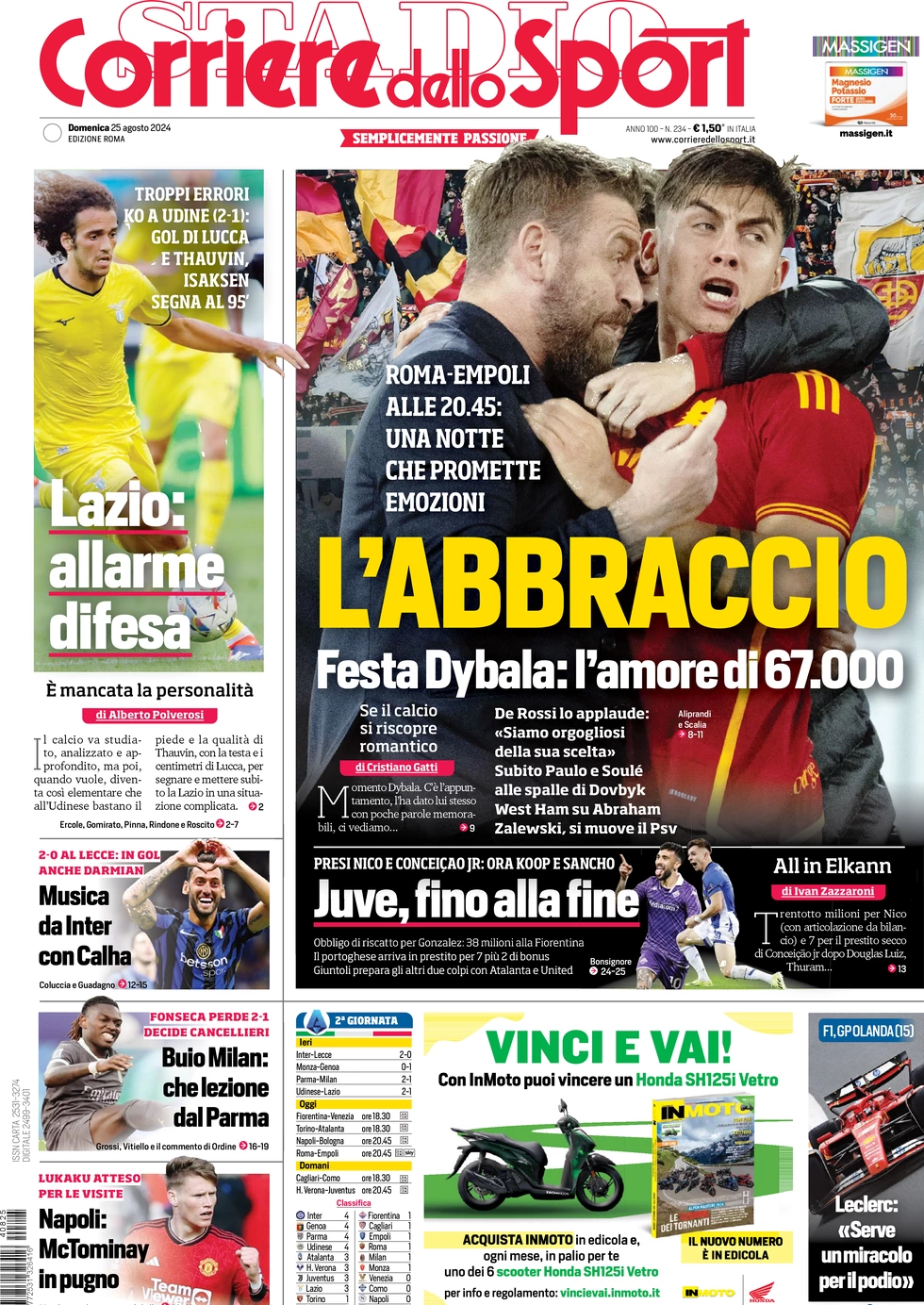 anteprima della prima pagina di corriere-dello-sport del 25/08/2024