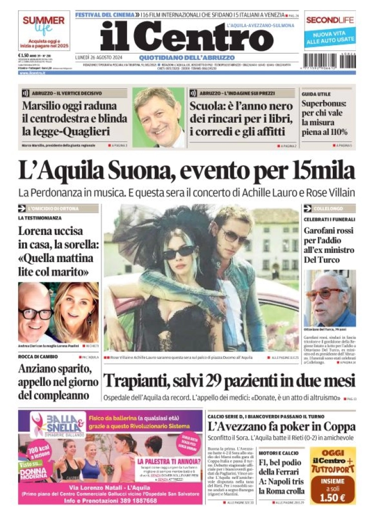 anteprima della prima pagina di il-centro-laquila del 26/08/2024