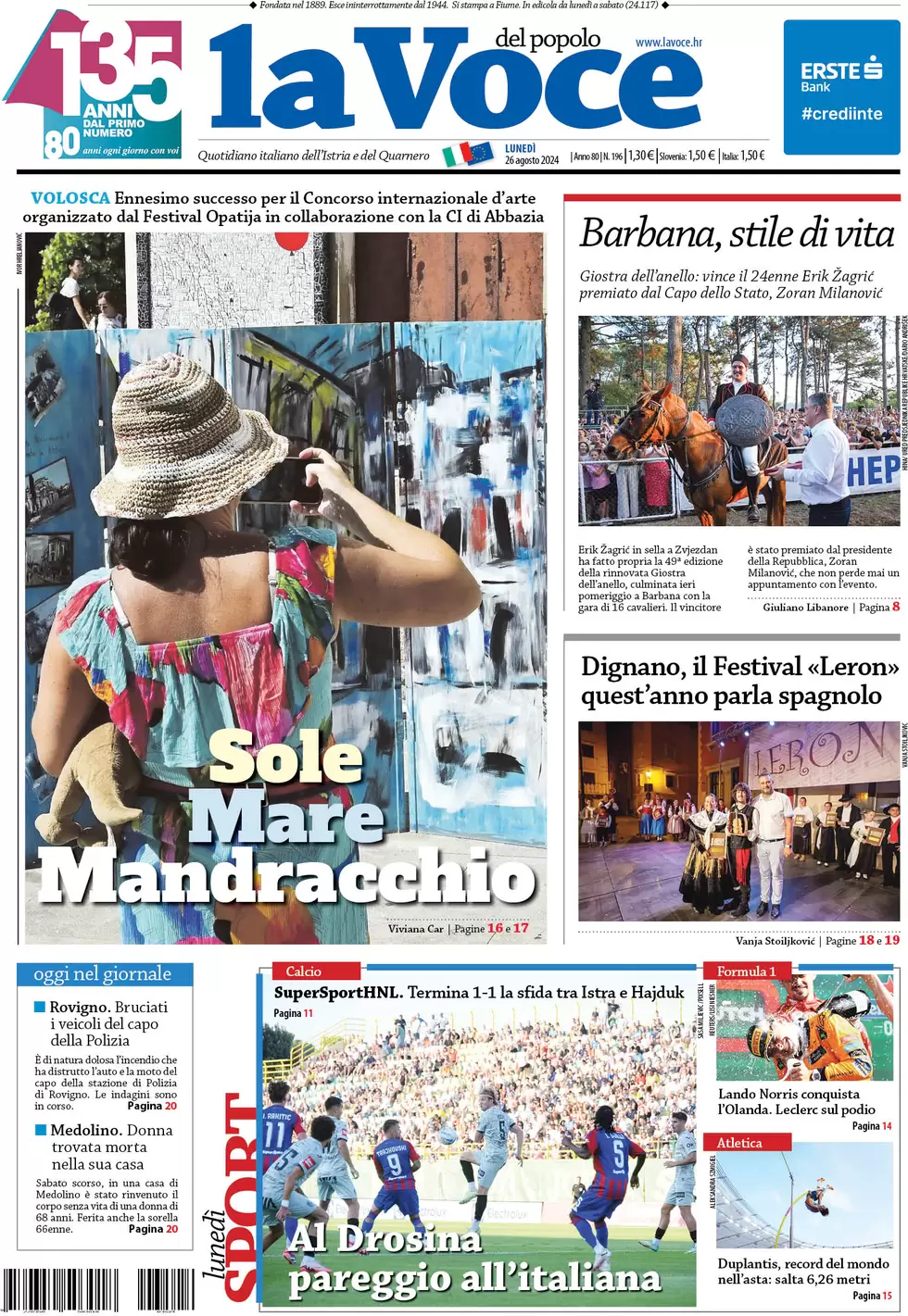 anteprima della prima pagina di la-voce-del-popolo del 26/08/2024