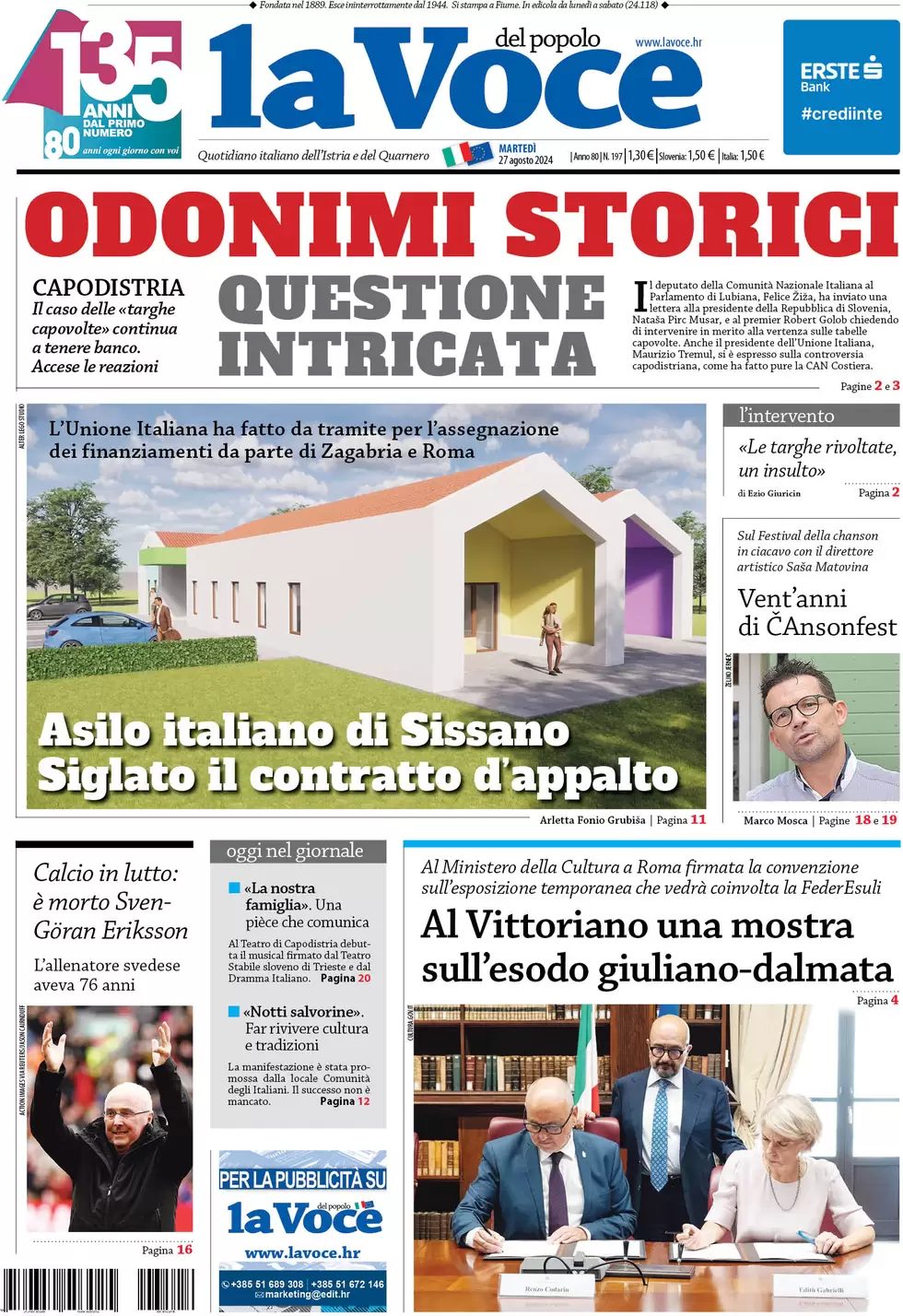 anteprima della prima pagina di la-voce-del-popolo del 27/08/2024