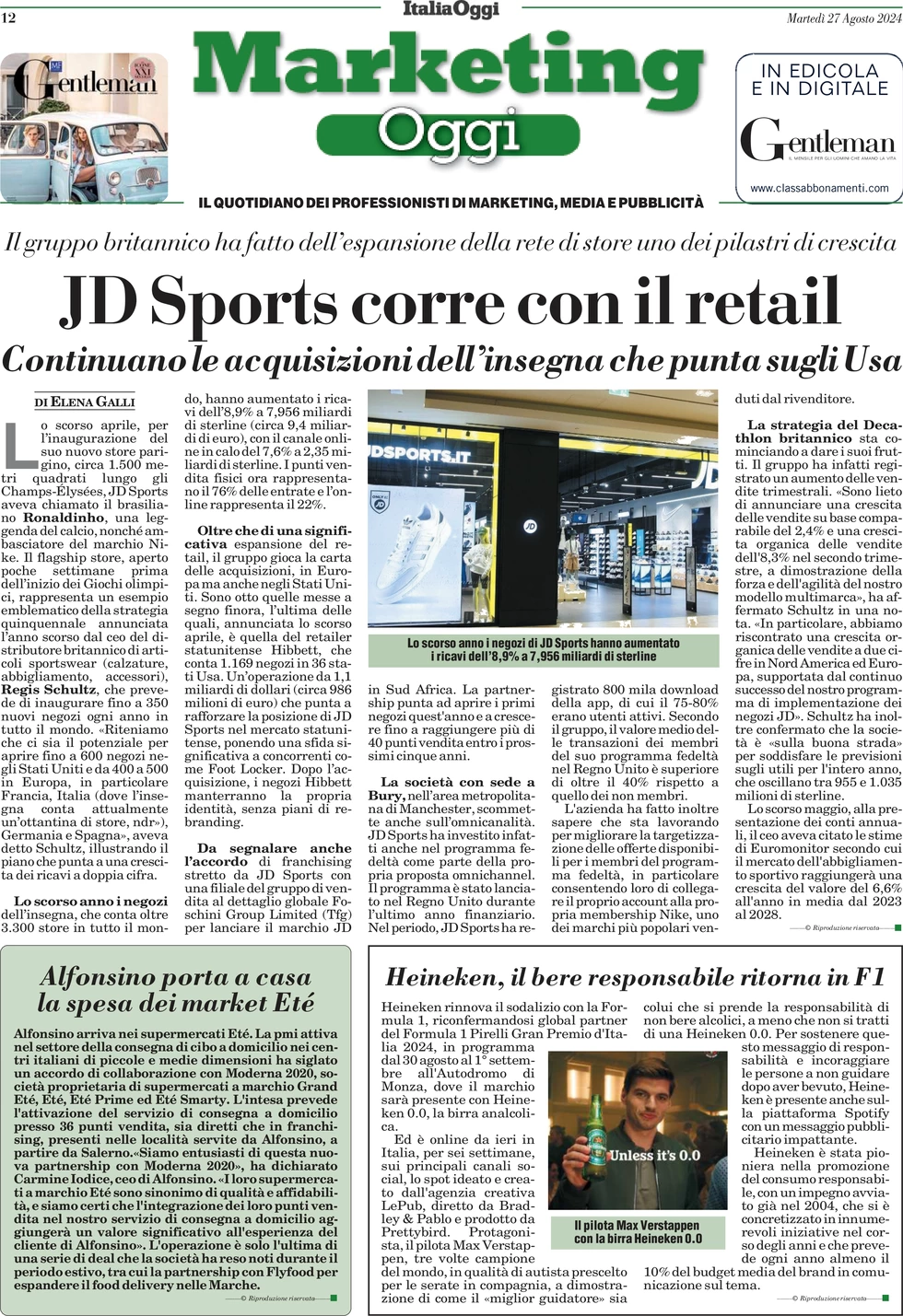 anteprima della prima pagina di marketing-oggi del 27/08/2024