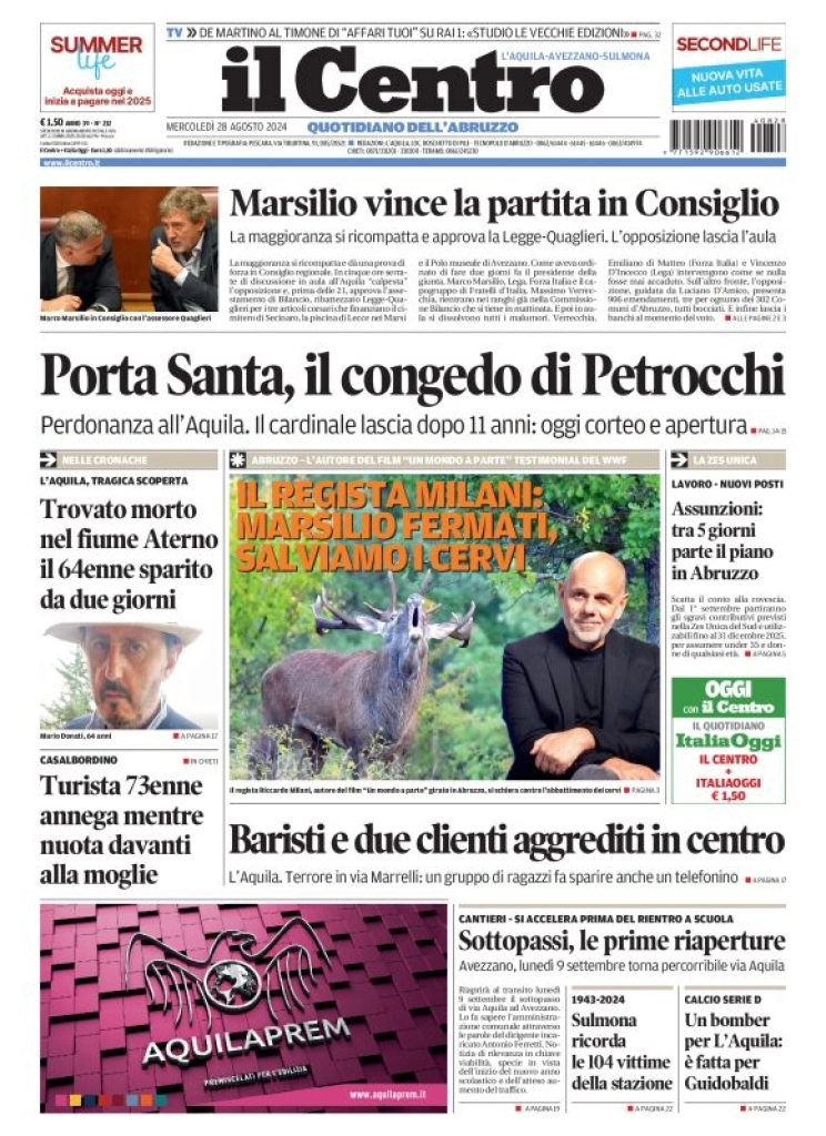 anteprima della prima pagina di il-centro-laquila del 28/08/2024