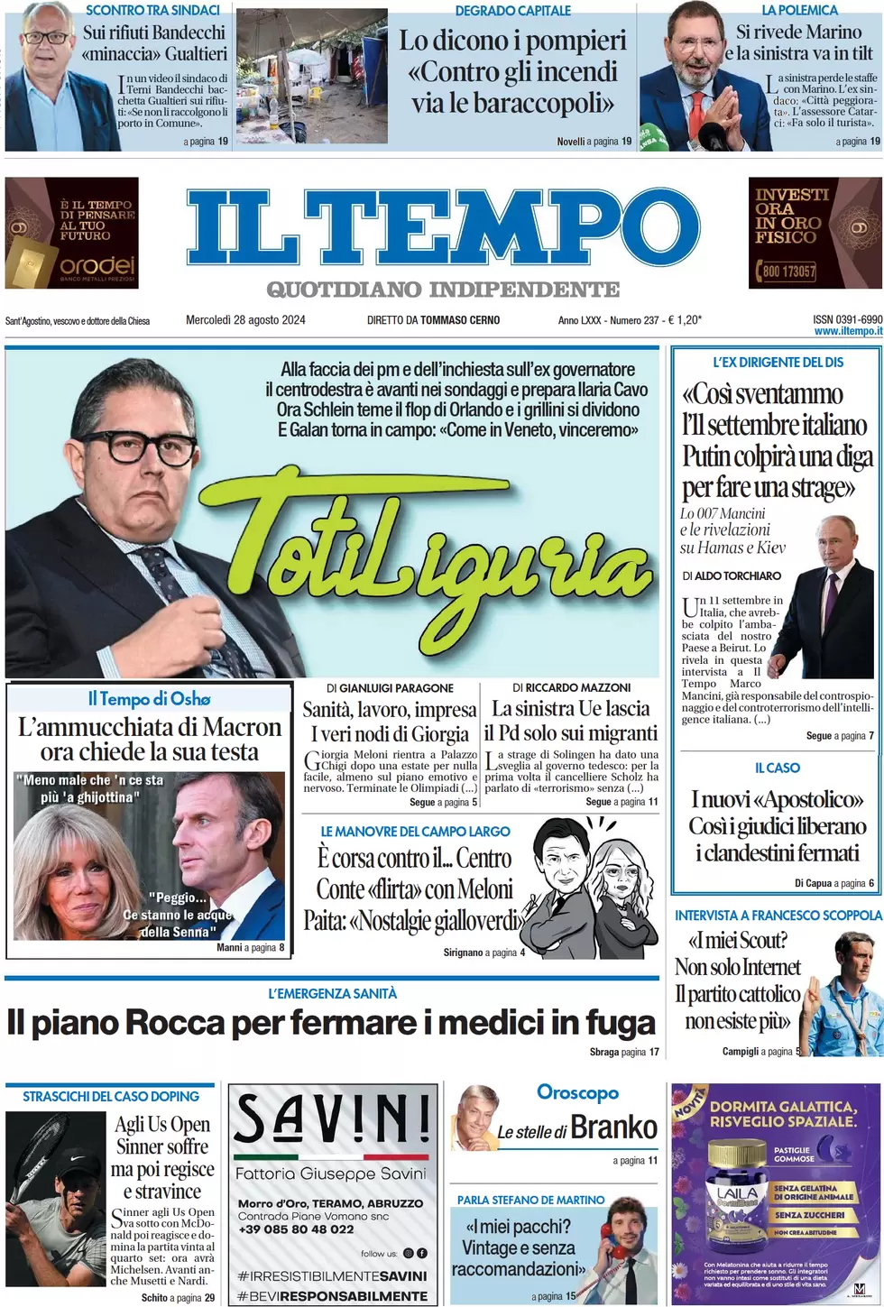 anteprima della prima pagina di il-tempo del 28/08/2024