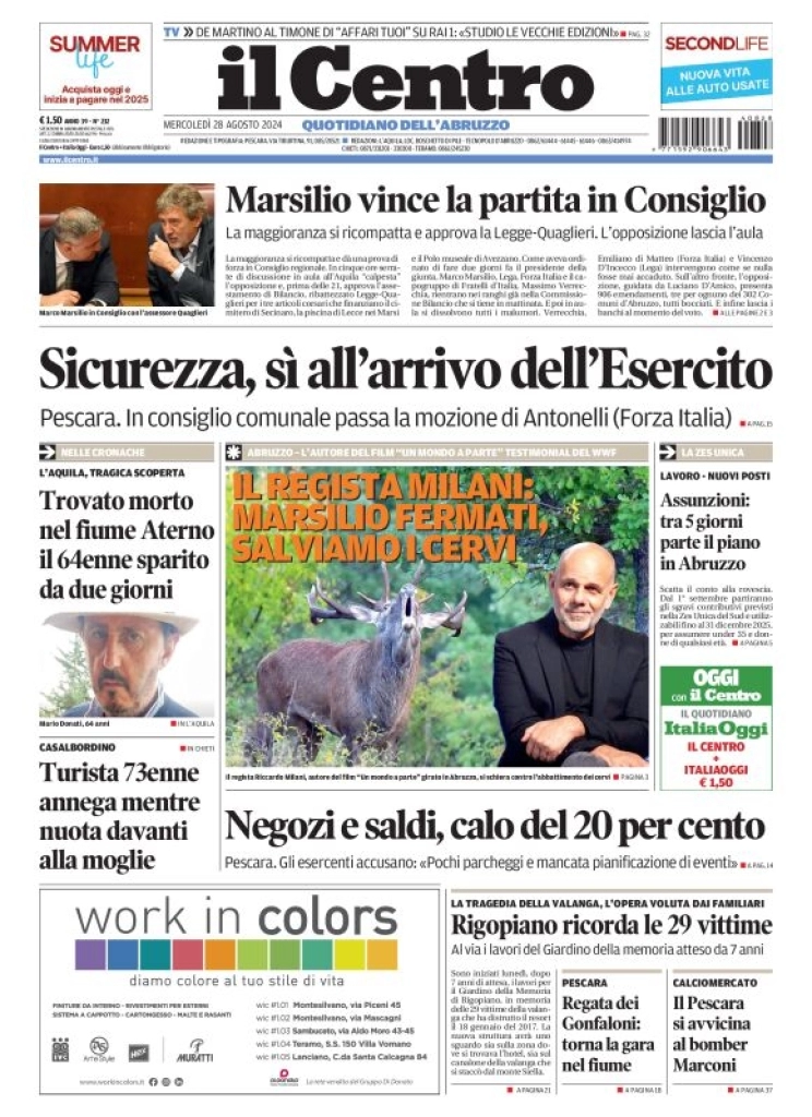 anteprima della prima pagina di il-centro-pescara del 28/08/2024