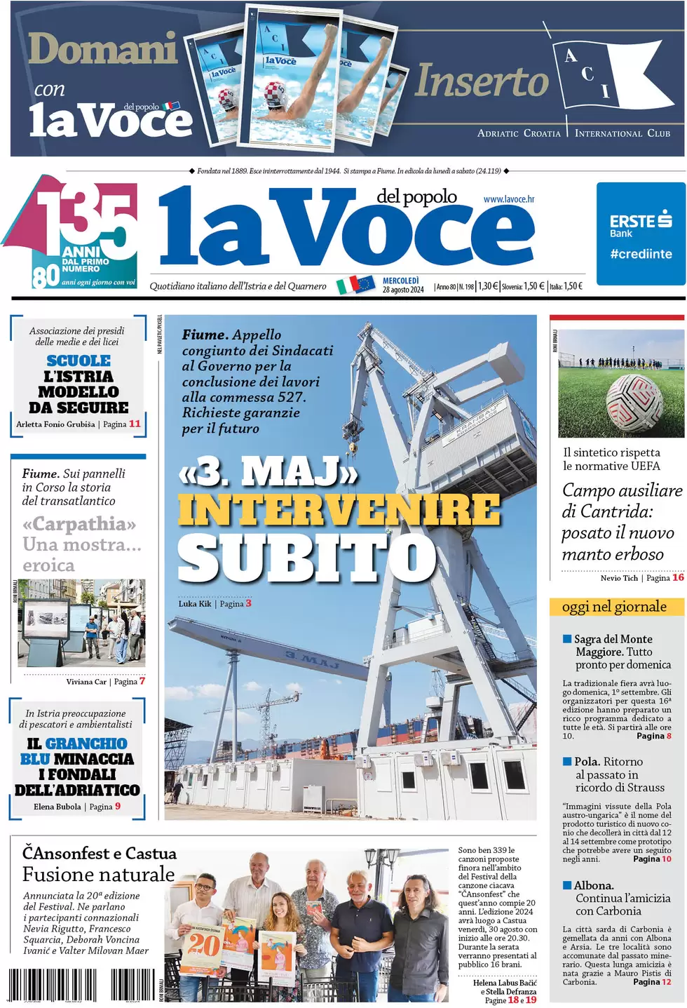 anteprima della prima pagina di la-voce-del-popolo del 28/08/2024