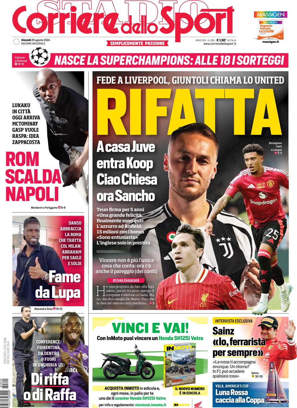 anteprima della prima pagina di corriere-dello-sport del 29/08/2024