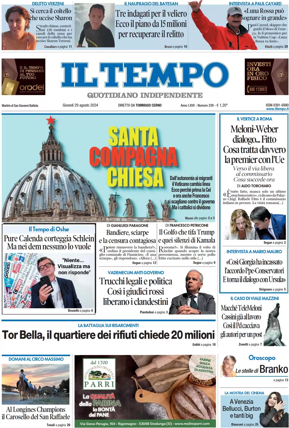 anteprima della prima pagina di il-tempo del 29/08/2024