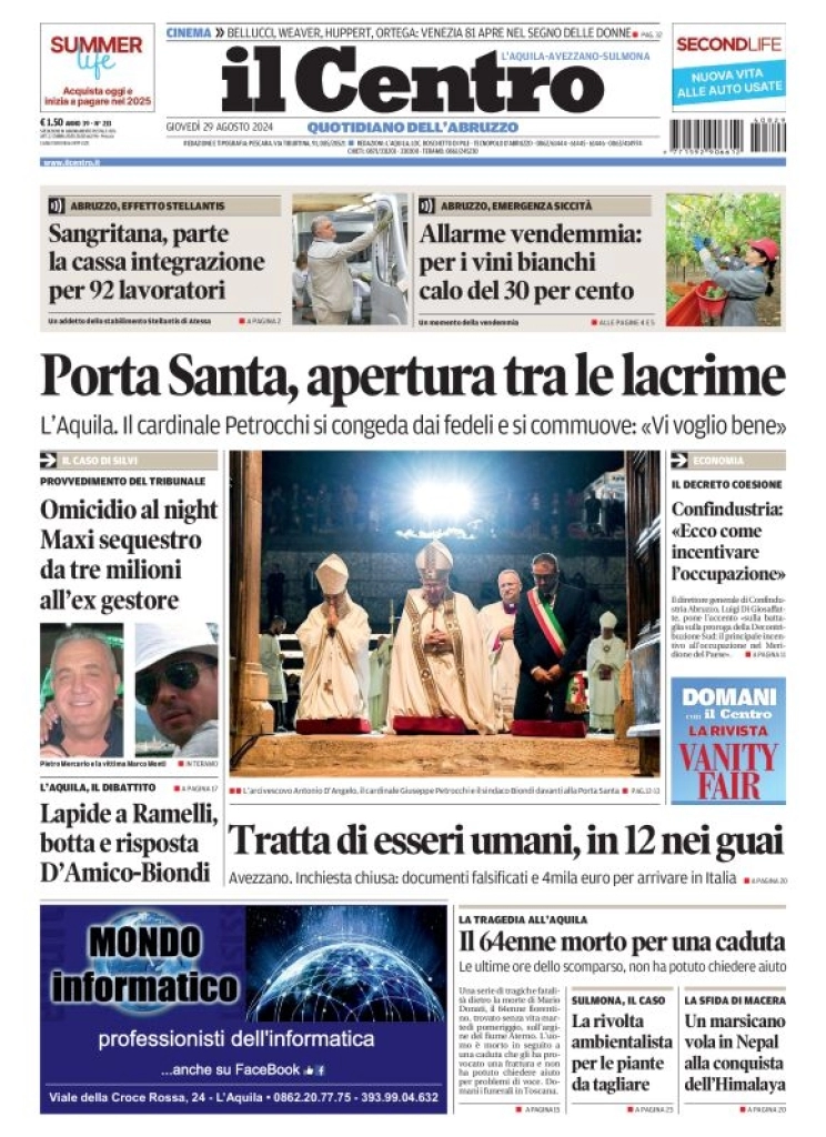 anteprima della prima pagina di il-centro-laquila del 29/08/2024