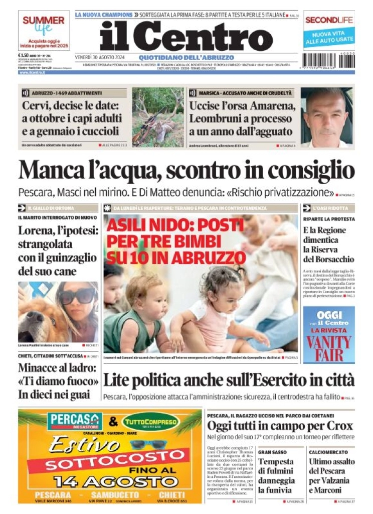anteprima della prima pagina di il-centro-pescara del 30/08/2024