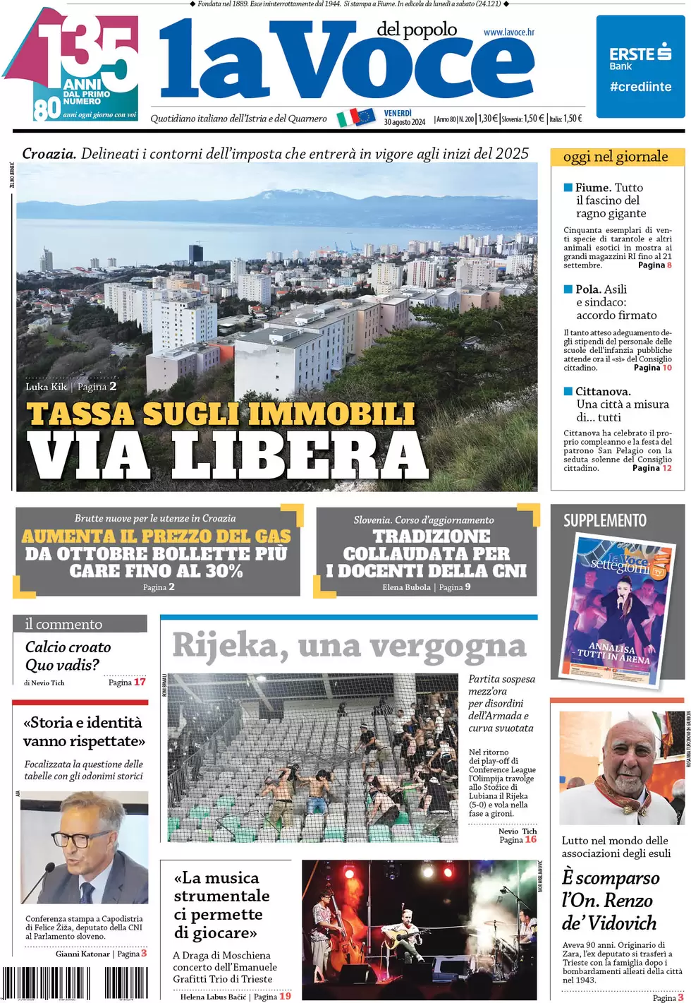 anteprima della prima pagina di la-voce-del-popolo del 30/08/2024