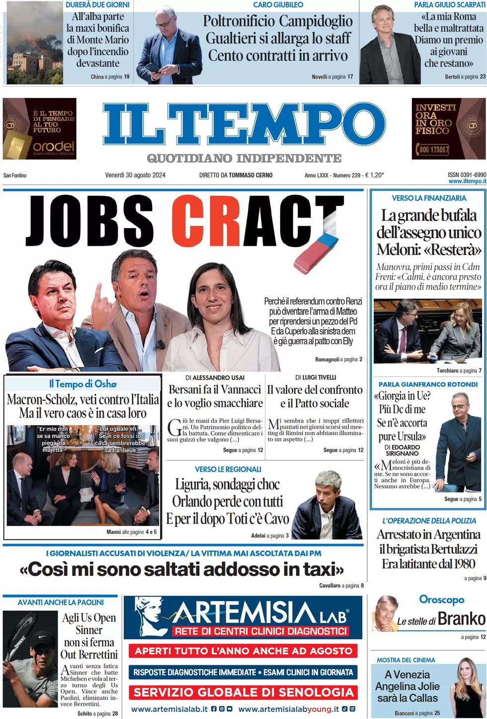 anteprima della prima pagina di il-tempo del 30/08/2024