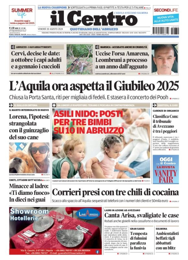 anteprima della prima pagina di il-centro-laquila del 30/08/2024