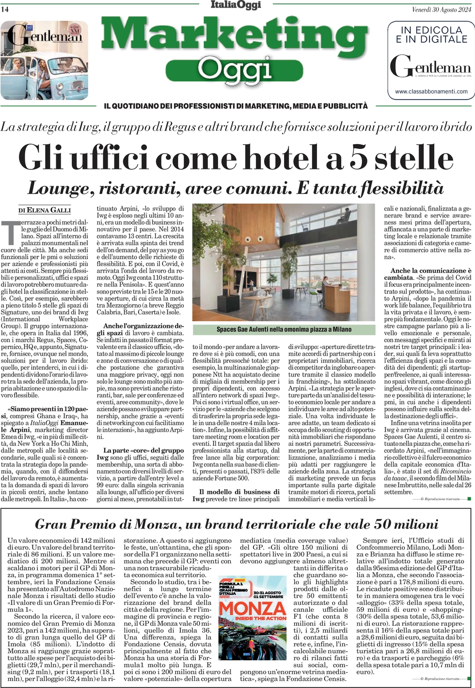 anteprima della prima pagina di marketing-oggi del 30/08/2024