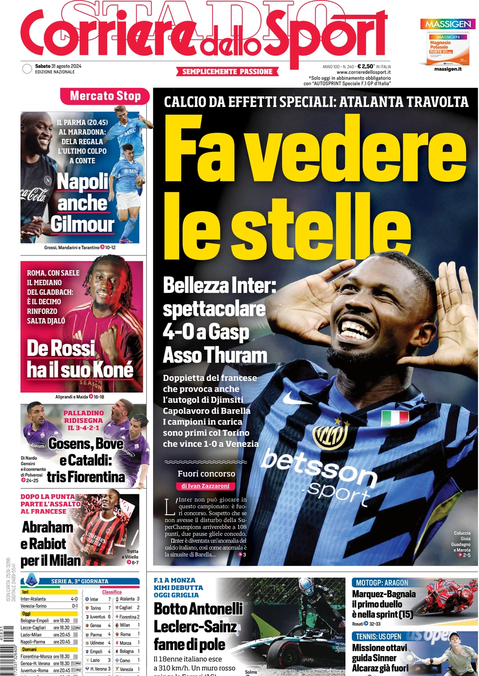 anteprima della prima pagina di corriere-dello-sport del 31/08/2024