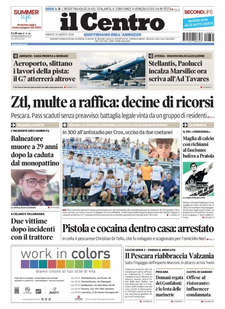 anteprima della prima pagina di il-centro-pescara del 31/08/2024