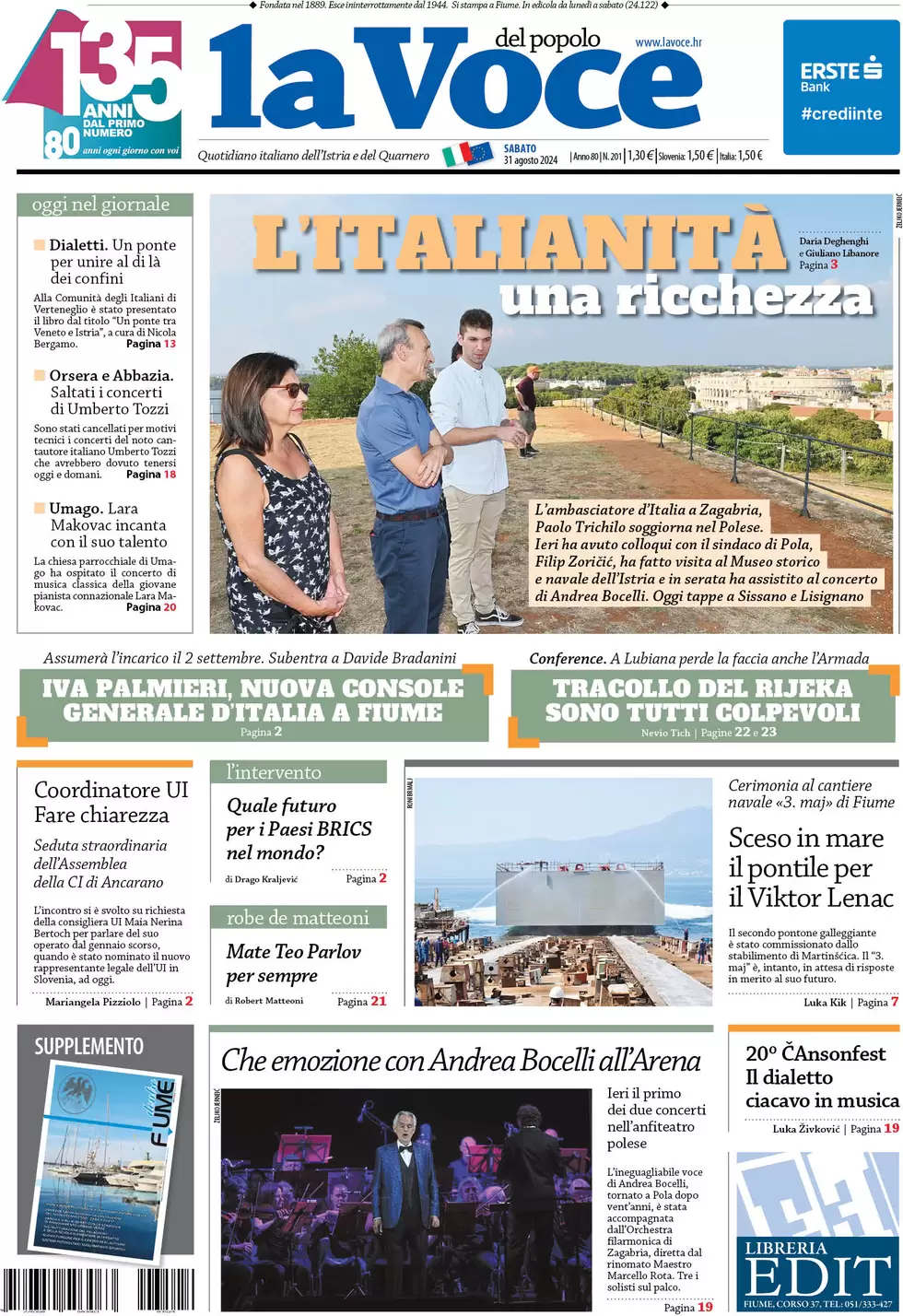 anteprima della prima pagina di la-voce-del-popolo del 31/08/2024