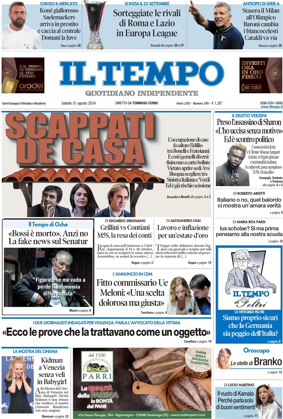 anteprima della prima pagina di il-tempo del 31/08/2024
