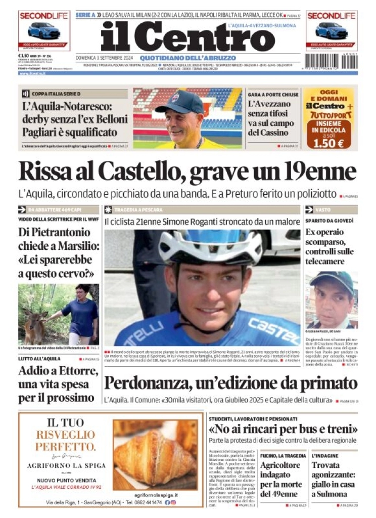 anteprima della prima pagina di il-centro-laquila del 01/09/2024